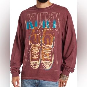 Kurt Cobain Burgundy Graphic Long Sleeve Tee Size Large NEW Vintage Style *Flaw*